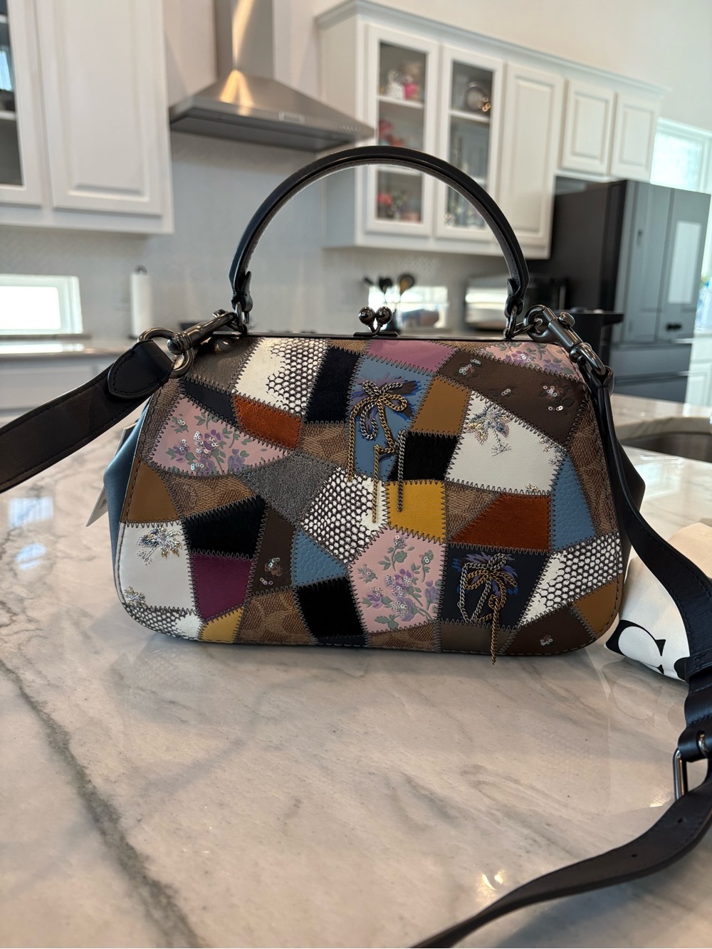 Coach framework kisslock Patchwork Pattern Top-Handle Women’s Bag NWT